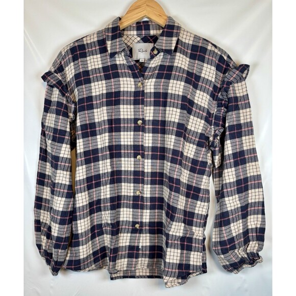 Rails Willow Almond Pink Navy Flannel Button Down Shirt Top Women’s Size Small - Picture 4 of 9